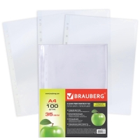 Файл-вкладыш А4, 35 мкм, BRAUBERG, тиснение, вертикальный, 100 штук