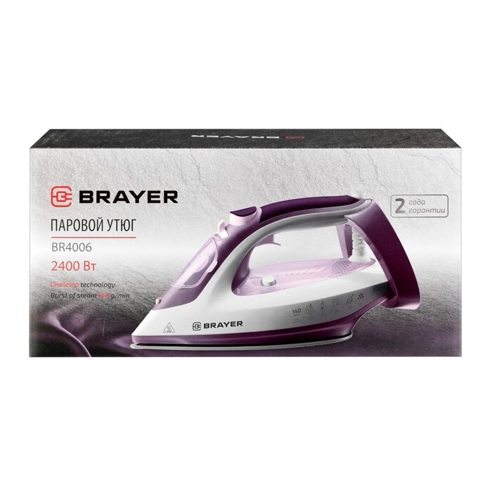 Утюг BRAYER 4006BR, 2400 Вт, 280 мл, керамическая подошва, 25 г/мин, 280 мл, бело-розовый Утюг BRAYER 4006BR, 2400 Вт, 280 мл, керамическая подошва, 25 г/мин, 280 мл, бело-розовый