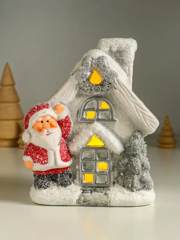 Сувенир керамика свет "Дед Мороз у домика" 12х7х15,5 см