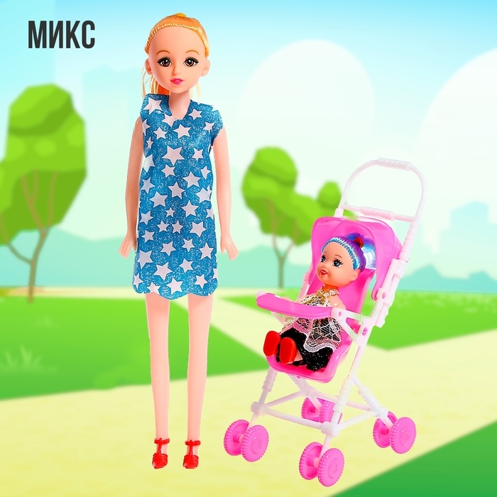 Кукла-модель &laquo;Мама с дочкой&raquo; с коляской, МИКС