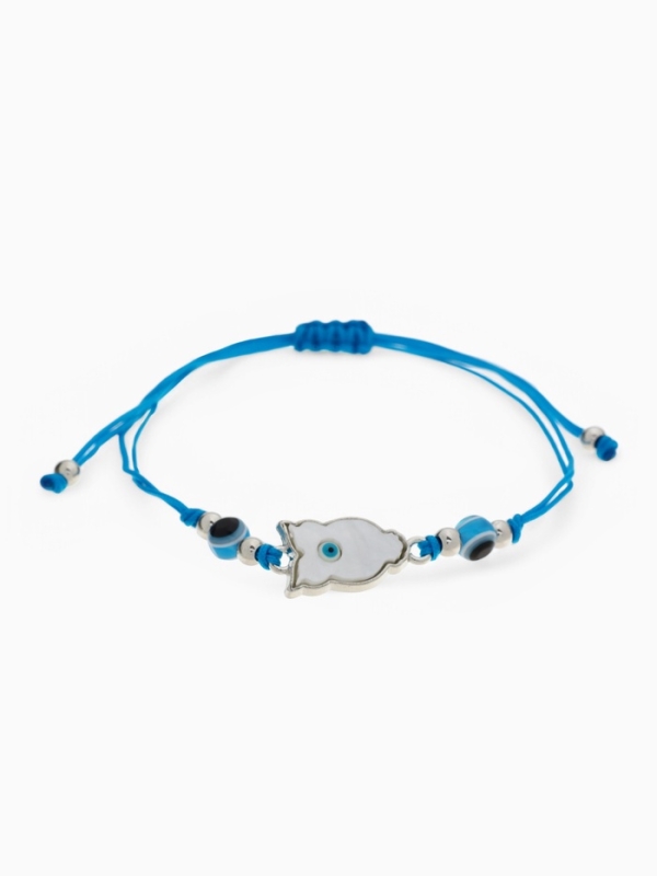 Браслет-оберег «Сова» на нити, мудрость, глазик, цвет голубой в серебре Браслет-оберег «Сова» на нити, мудрость, глазик, цвет голубой в серебре
