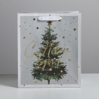 Пакет подарочный новогодний крафтовый вертикальный &laquo;Сказочная ёлочка&raquo;, ML 23 х 27 х 11.5 см, Новый год