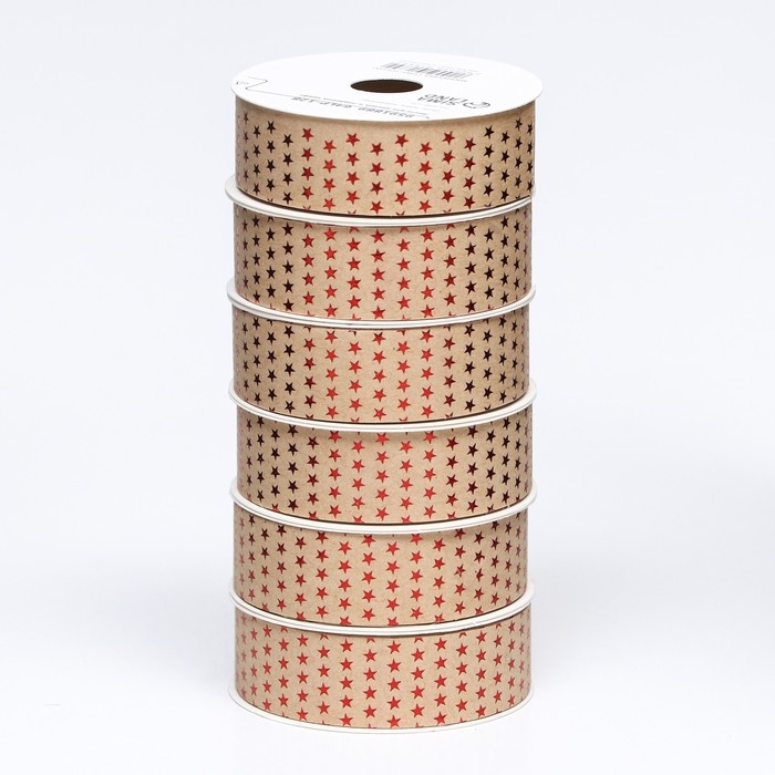 Лента для декора и подарков крафт с тиснением "Звезды" 2см х 5 м