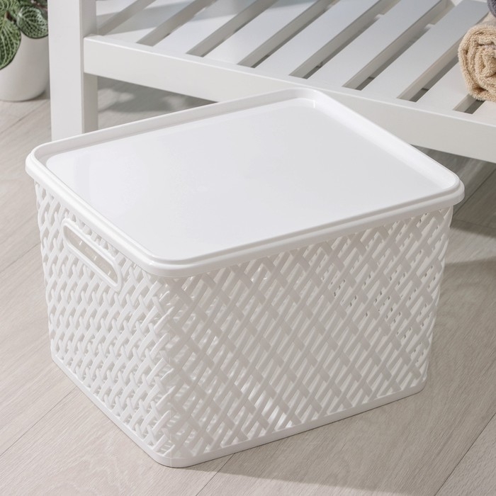 Корзина для хранения с крышкой &laquo;Плетёнка&raquo;, 35&times;29&times;22,5 см, цвет белый
