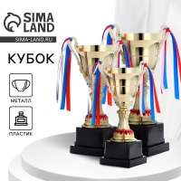 Кубок 185С, наградная фигура, золото, триколор, подставка пластик, 23,9 &times; 14,7&times; 7,3 см.