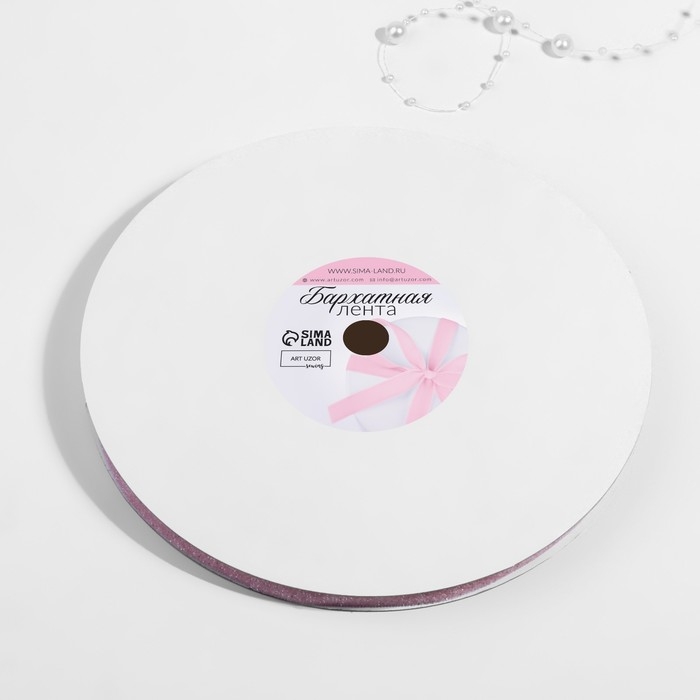 Лента бархатная, с серебряным люрексом, 10 мм, 18 &plusmn; 1 м, цвет розовый №02