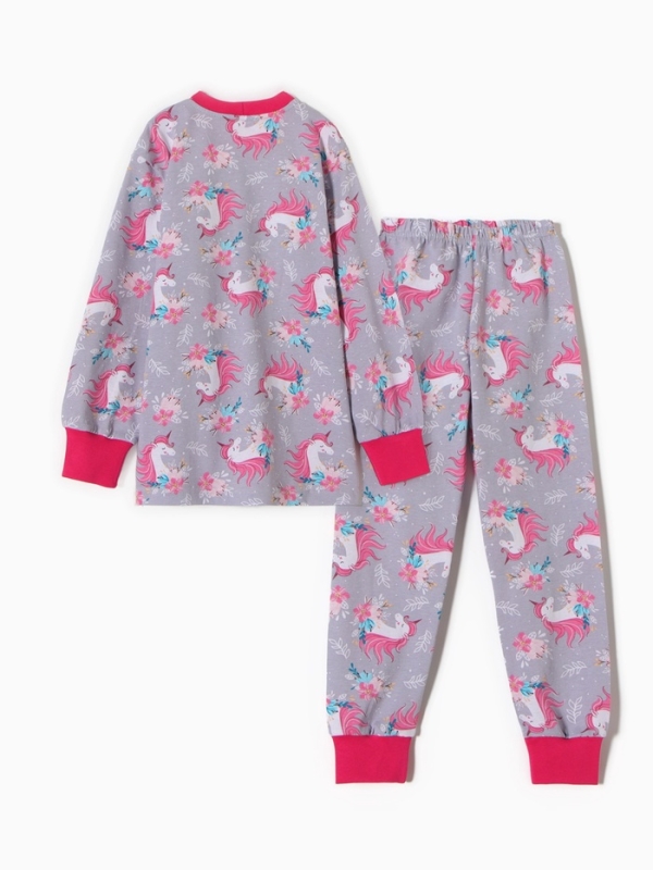 Пижама для девочки "Единорог", цвет серый, рост 116