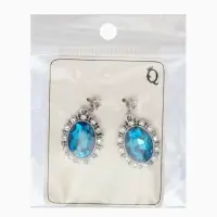 Серьги со стразами "Овал грань", цвет голубой в серебре