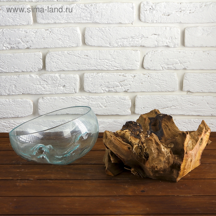 Вазон стекло на дереве "Забота" 20х25х25 см, МИКС