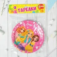 Тарелка одноразовая бумажная "С Днем рождения" двчонки (набор 6 шт) 18 см