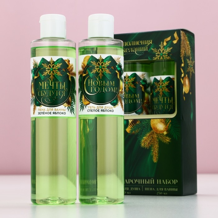 Подарочный набор ЧИСТОЕ СЧАСТЬЕ «Исполнения желаний»: гель для душа и пена для ванны, 2х250 мл, Новый Год Подарочный набор ЧИСТОЕ СЧАСТЬЕ «Исполнения желаний»: гель для душа и пена для ванны, 2х250 мл, Новый Год