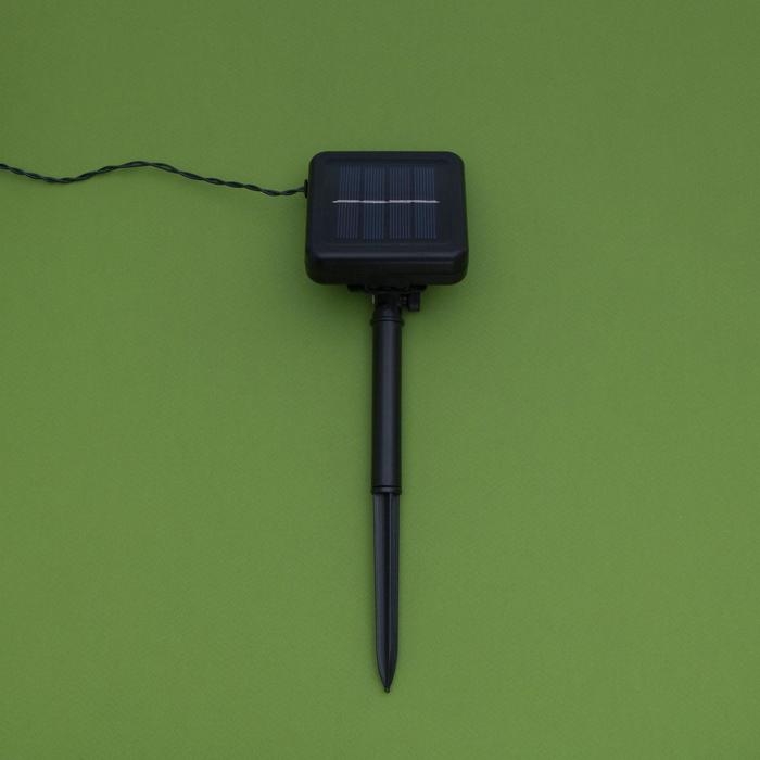 Гирлянда &laquo;Нить&raquo; 10 м, IP44, тёмная нить, 100 LED, свечение зелёное, 2 режима, солнечная батарея