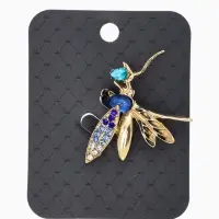 Брошь "Стрекоза" искристая, цвет сине-голубой в золоте