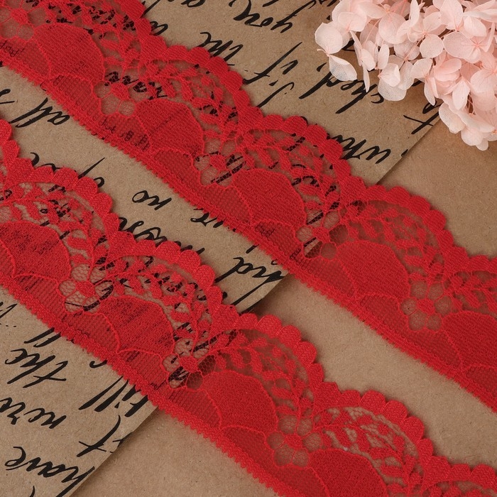 Кружево капроновое, 40 мм &times; 10 &plusmn; 1 м, цвет красный