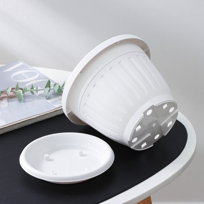 Горшок для цветов с поддоном &laquo;Сильвер ЭКО&raquo;, 1.9 л, d=18 см, белый