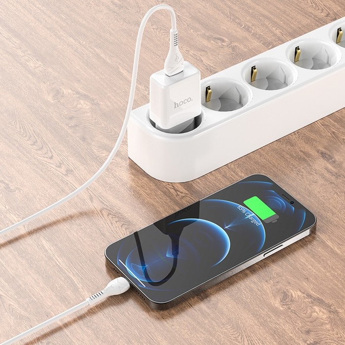 Сетевое зарядное устройство Hoco N9, USB - 2.1 А, кабель Lightning 1 м, белый