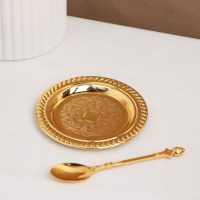 Набор блюдец &laquo;Золото&raquo;, с подставкой, с ложками, 6 шт, цвет золотой