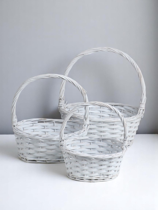 Набор корзин овальные 3 шт   L: 27х20 см, Н 11 см, Н с ручкой 29 см, дно 20х14 см.M: 23х16х10Hх25HH