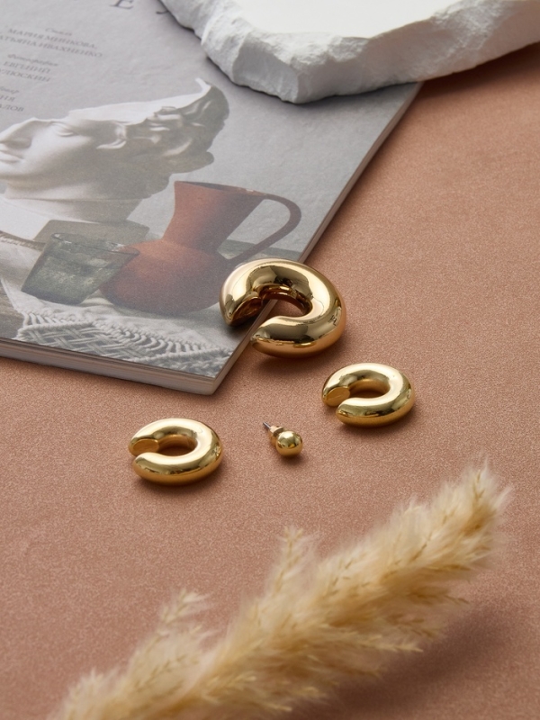 Набор серьги и каффы 4 шт. &laquo;Бублик&raquo; три дуги, цвет золото