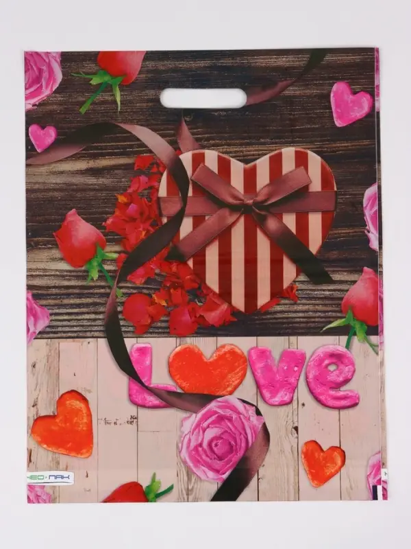 Пакет "Сердечки, полиэтиленовый с вырубной ручкой 38х47 см, 60 мкм