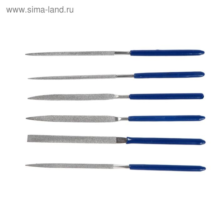 Набор надфилей алмазных ТУНДРА, обрезиненные рукоятки, 70 х 140 х 3 мм, 6 шт.