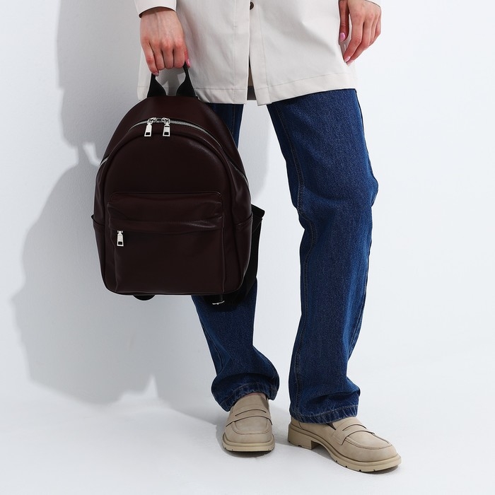 Рюкзак на молнии, &laquo;Медведково&raquo;, наружный карман, цвет коричневый