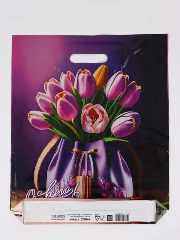 Пакет "Сумочка, полиэтиленовый с вырубной ручкой 38х45 см, 60 мкм