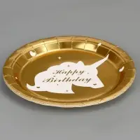 Тарелка бумажная одноразовая &laquo;С днём рождения. Единорог&raquo;, 6 шт., золотая