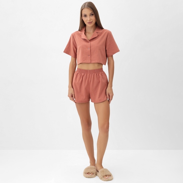 Пижама женская (рубашка и шорты) KAFTAN Пижама женская (рубашка и шорты) KAFTAN "Полоска" р.40-42, коралл