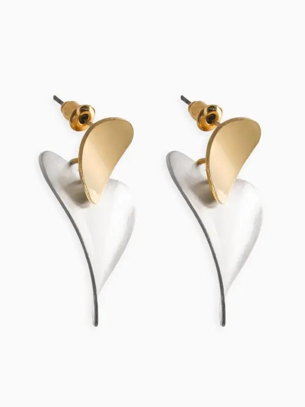 Серьги "Сердечки". матовое серебро с золотом