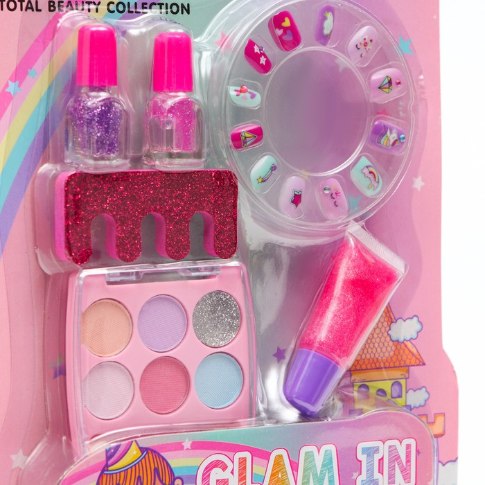 Косметика для девочек блеск для губ, 2 лака, тени, накладные ногти Косметика для девочек блеск для губ, 2 лака, тени, накладные ногти