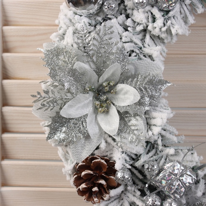 Венок новогодний d-40 см Венок новогодний d-40 см "Фестиваль блеска" объёмные цветы шишки шары