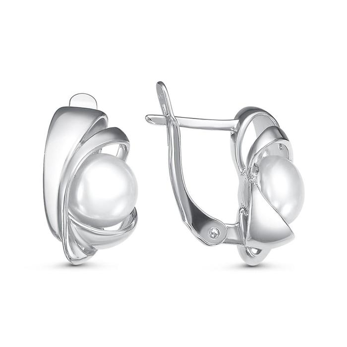 Серьги «Жемчуг» лента, посеребрение с оксидированием, цвет белый Серьги «Жемчуг» лента, посеребрение с оксидированием, цвет белый