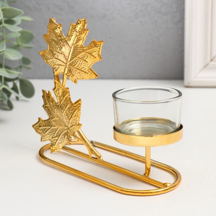 Подсвечник металл на 1 свечу Подсвечник металл на 1 свечу "Кленовые листья" d=4,5 см золото 5,8х13х13 см