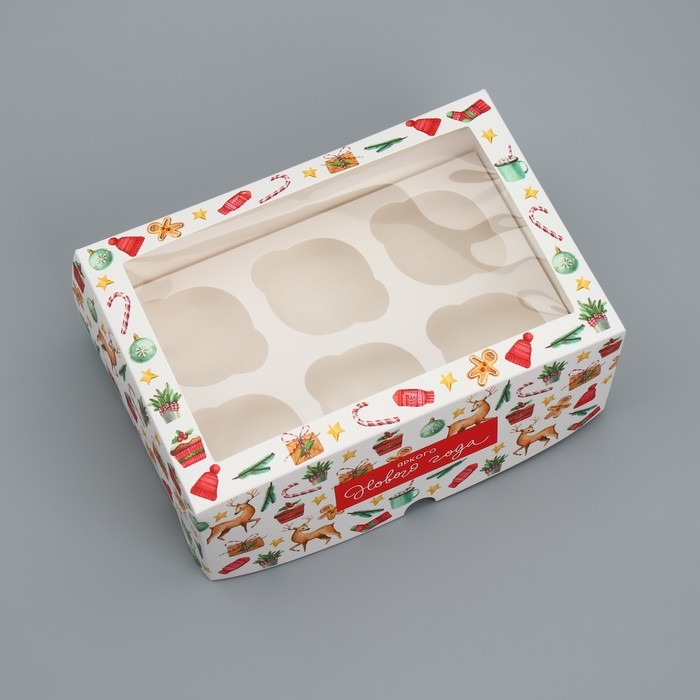 Коробка складная на 6 капкейков с окном &laquo;Яркого Нового года&raquo;, 25 х 17 х 10 см, Новый год