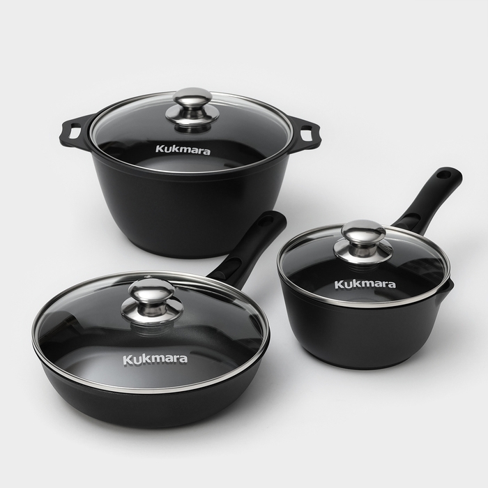 Набор кухонной посуды &laquo;Традиция №1&raquo;, антипригарное покрытие, крышка, цвет чёрный