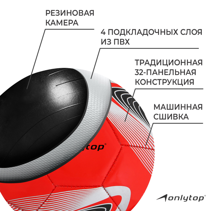 Футбольный мяч ONLYTOP +F50, машинная сшивка, 32 панели, р. 5, PVC