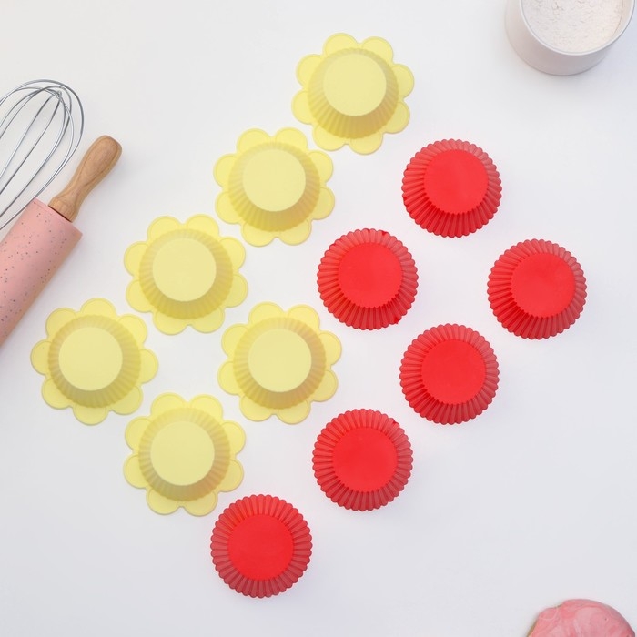 Набор форм для выпечки Доляна &laquo;Риб. Ромашка&raquo;, силикон, 9&times;3 см, 12 шт, цвет МИКС