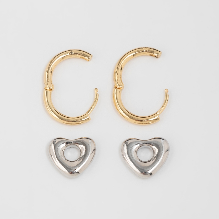 Серьги со съёмным элементом &laquo;Трансформер&raquo; сердце, цвет золото с серебром