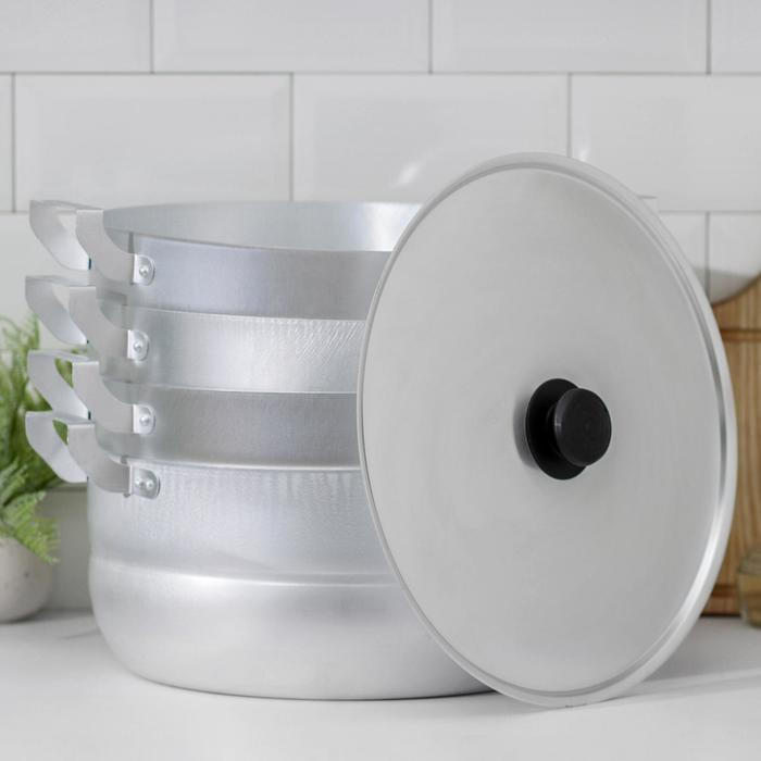 Мантоварка алюминиевая, 13 л, d=34,5 см, с 3 сетками, металлическая крышка