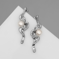 Серьги с жемчугом &laquo;Бусина&raquo; сосуд, цвет серебро