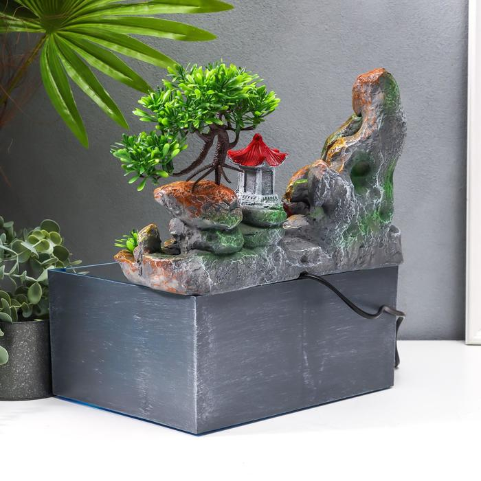 Фонтан настольный от сети, подсветка + аквариум Фонтан настольный от сети, подсветка + аквариум "Пагода на вершине" 32х21х30 см