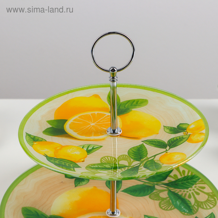 Этажёрка - фруктовница круглая Доляна &laquo;Дольче&raquo;, 2 яруса, d=25/20 см, стекло, цвет жёлтый