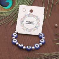 Браслет-оберег &laquo;Глазки&raquo; плоские с шариками, цвет синий в серебре, d=5,5 см