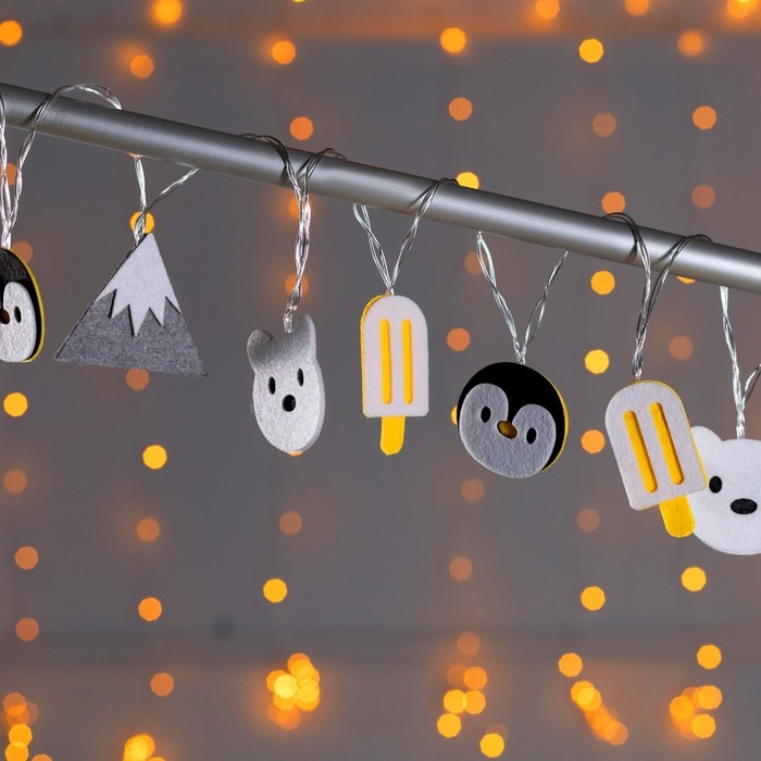 Гирлянда &laquo;Нить&raquo; 1.35 м с насадками &laquo;Эскимо&raquo;, IP20, прозрачная нить, 10 LED, батарейки AAх2 (нет в комплекте), свечение белое