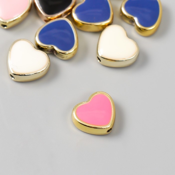 Набор бусин для творчества пластик "Сердечки, яркий глянец" МИКС 10 шт 1,2х1,2 см