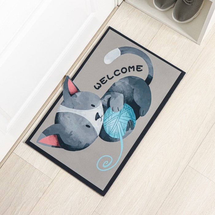 Коврик влаговпитывающий придверный Доляна &laquo;Котёнок&raquo;, без окантовки, 39&times;59 см