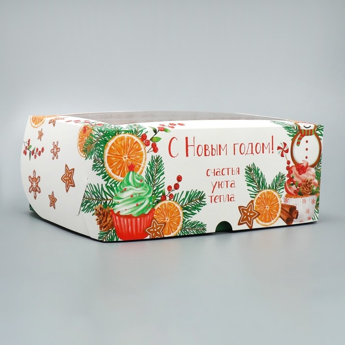 Коробка для капкейков складная с двусторонним нанесением &laquo;С Новым годом&raquo;, 25 х 17 х 10 см, Новый год