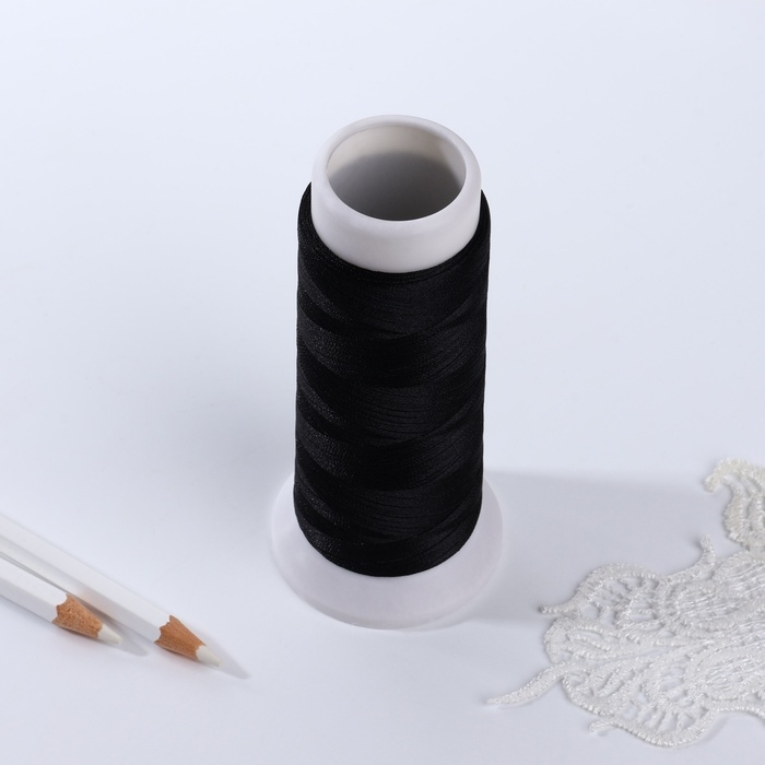 Нить атласная, 120D/2, 700 м, цвет чёрный Нить атласная, 120D/2, 700 м, цвет чёрный