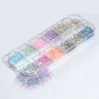 Блёстки для декора ногтей, 12 ячеек, мелкие, разноцветные Блёстки для декора ногтей, 12 ячеек, мелкие, разноцветные